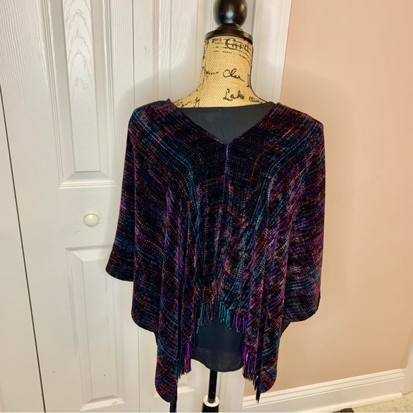 Handmade Multicolor Knit Fringe One Size Poncho - Picture 5 of 12